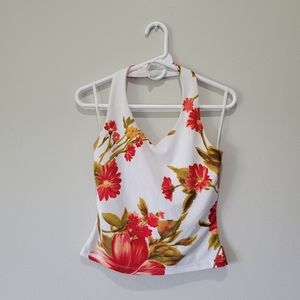 Studio Y Y2K White Flower Halter Top Size Small